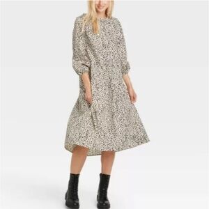 Who What Wear Long Sleeve Tiered Dress Size Medium M Shadow Leopard
